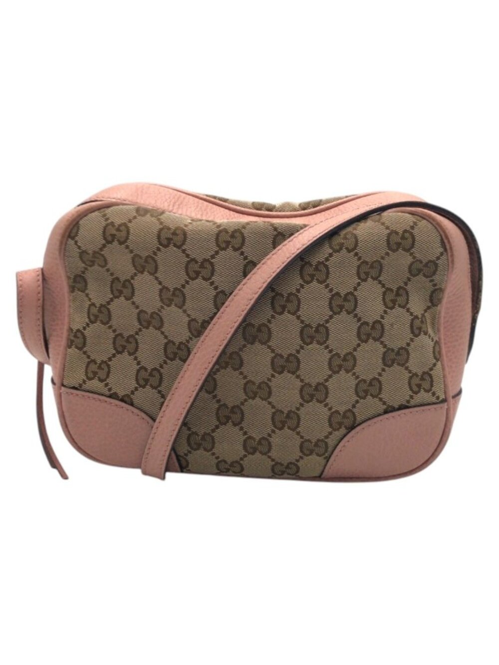 Gucci GG Pattern Pink Beige Brown Canvas Leather Shoulder Bag Pochette
